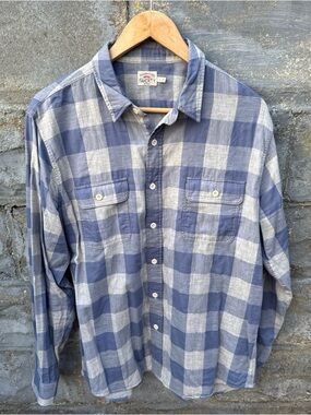 Faherty Brand Mens Large Button Down Shirt Blue Plaid Cotton Work Casual